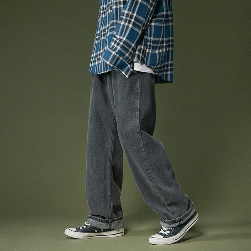 new lake男士牛仔裤 new lake牛仔裤男宽松直筒坠感百搭拖地长裤子