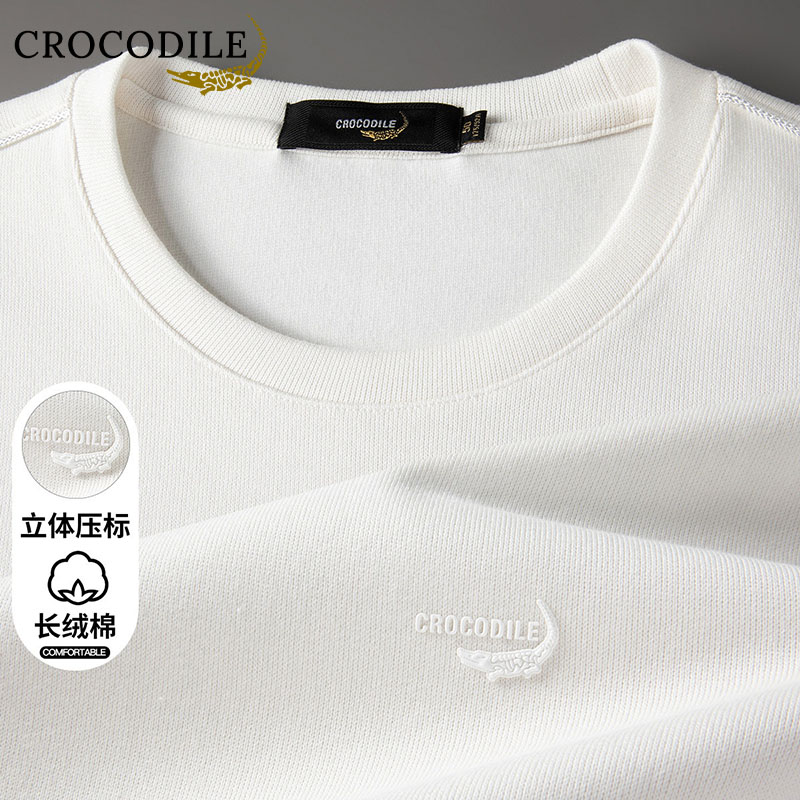 鳄鱼恤CROCODILE 长袖t恤男圆领纯色宽松透气打底衫休闲百搭男装上衣高清大图