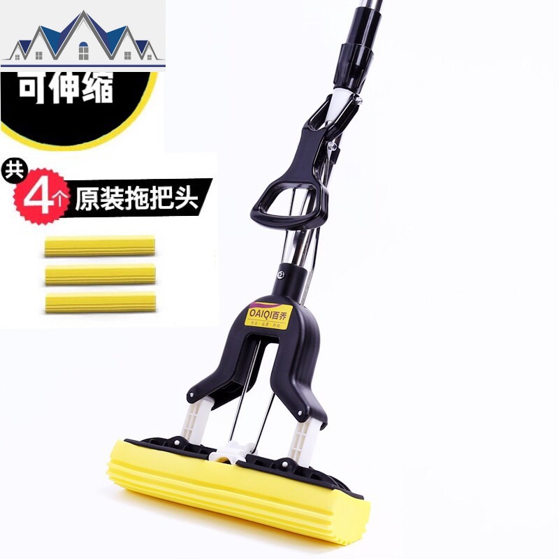 吸水海绵拖把免手洗不锈钢伸缩杆家用挤水地拖对折胶棉拖把头拖。 三维工匠高清大图
