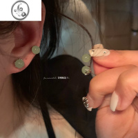 JiMi新中式~淡绿色 睡觉不用摘的耳钉女银银耳饰网红2022耳环小众