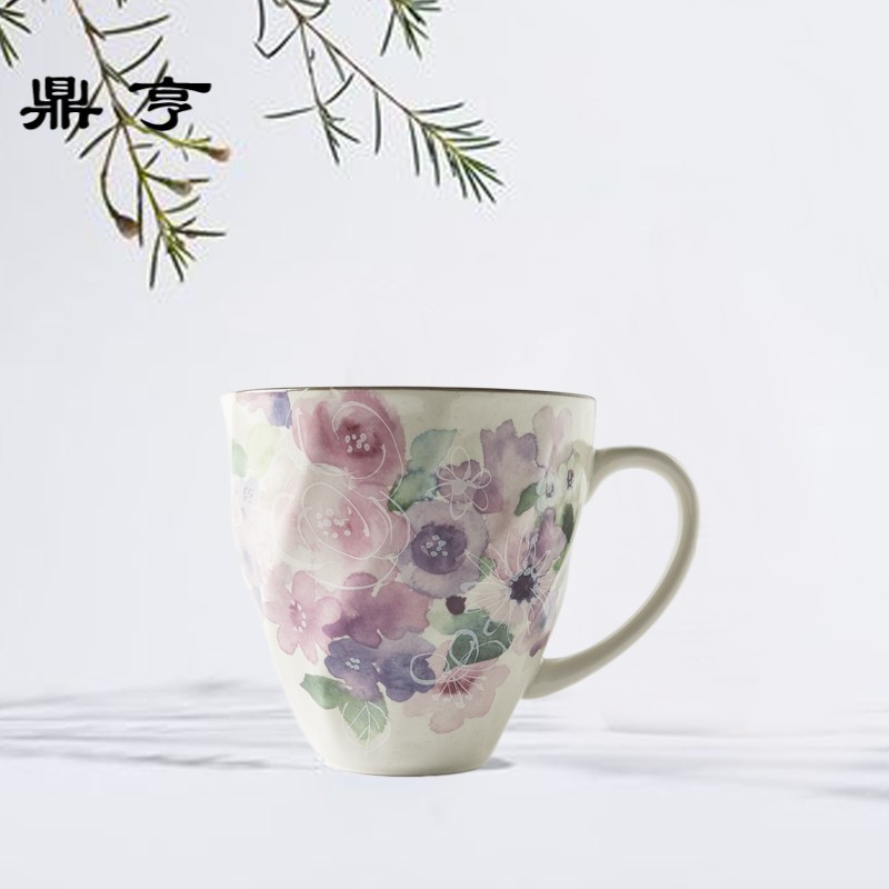鼎亨日本ceramic 蓝美浓烧陶瓷茶杯水杯咖啡杯花工房1个装彩绘花