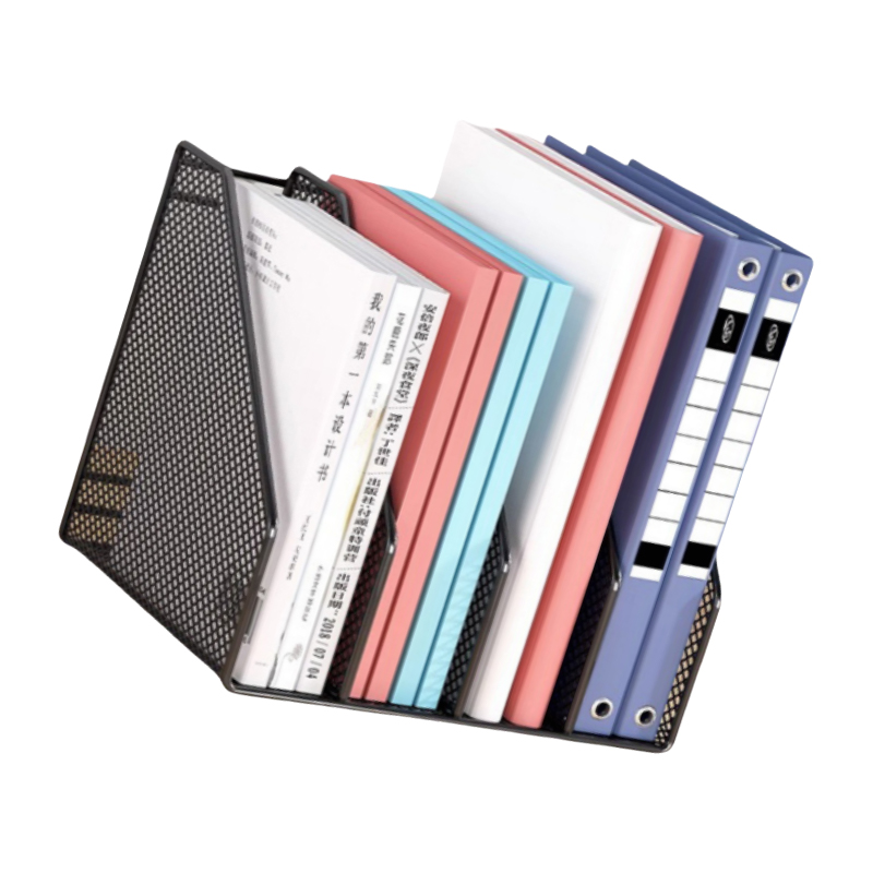 伴公式B1201金属镂空桌面四联文件框黑色高清大图