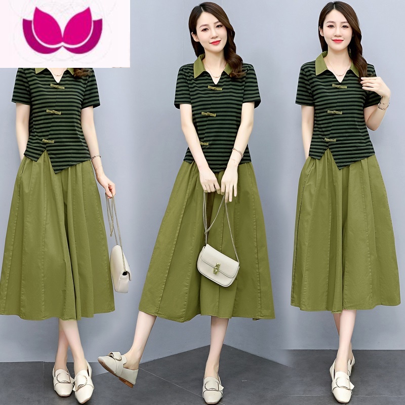 七斓棉麻连衣裙女夏季薄款2023新款女装高端显瘦条纹亚麻套装裙套高清大图