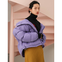 【90%白鸭绒】森宿Y紫色短款羽绒服女冬装2018新款时尚加厚外套潮