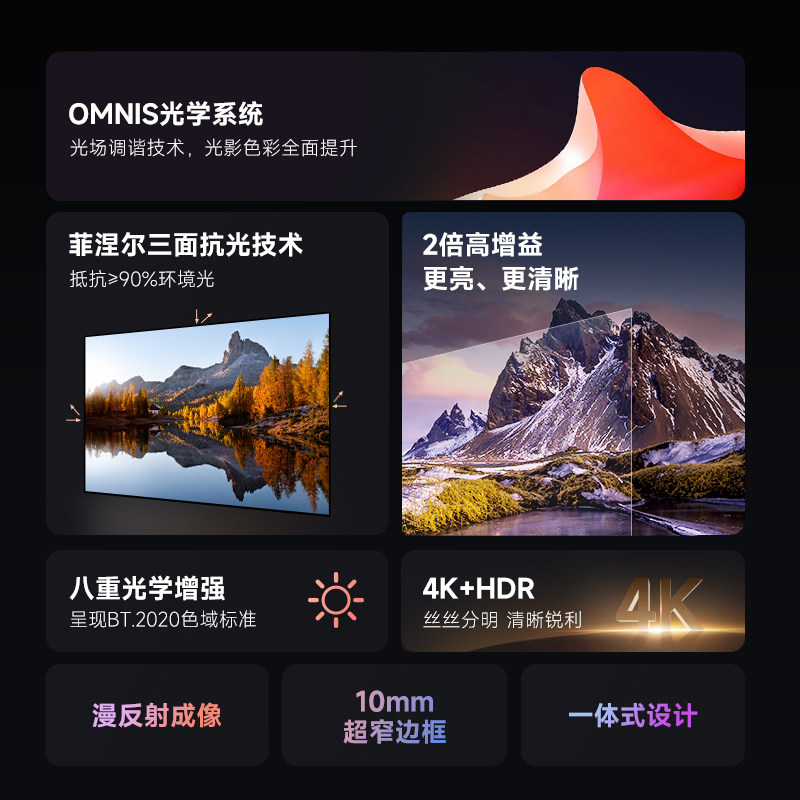 当贝菲涅尔抗光硬屏100寸投影仪家用画框幕布高清大图