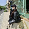 中欧美新短款2024小个子立领羽绒棉服女PU皮加厚棉袄棉衣外套潮流 XL 黑色