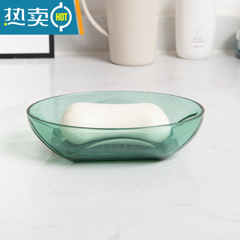 敬平大号肥皂盒家用卫生间沥水洗手台家居香皂盒创意卡通造型香皂架 透明红+绿高清大图