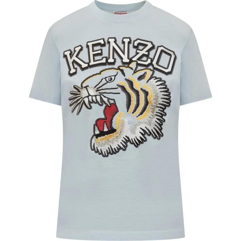 KENZO女士白色虎头刺绣短袖T恤蓝色时尚潮流休闲百搭