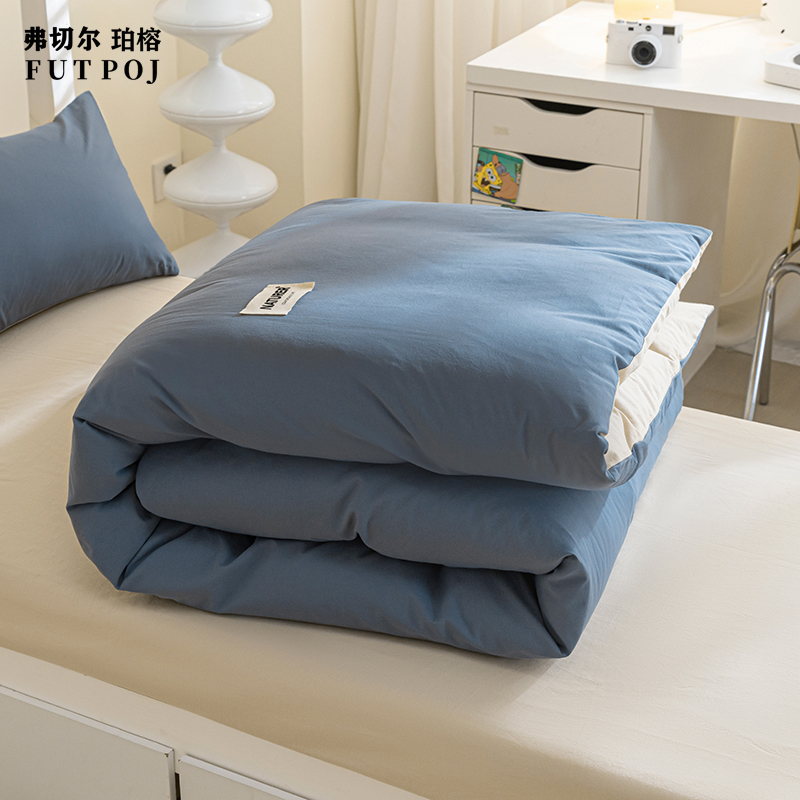 弗切尔珀榕FWL0230746全棉水洗棉纯色三件套150*200cm宾利蓝+奶茶高清大图
