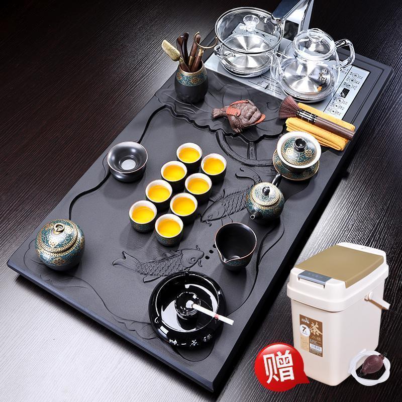 家柏饰(CORATED)曜变功夫茶具茶盘套装家用办公乌金石大茶台陶瓷泡茶器电热炉