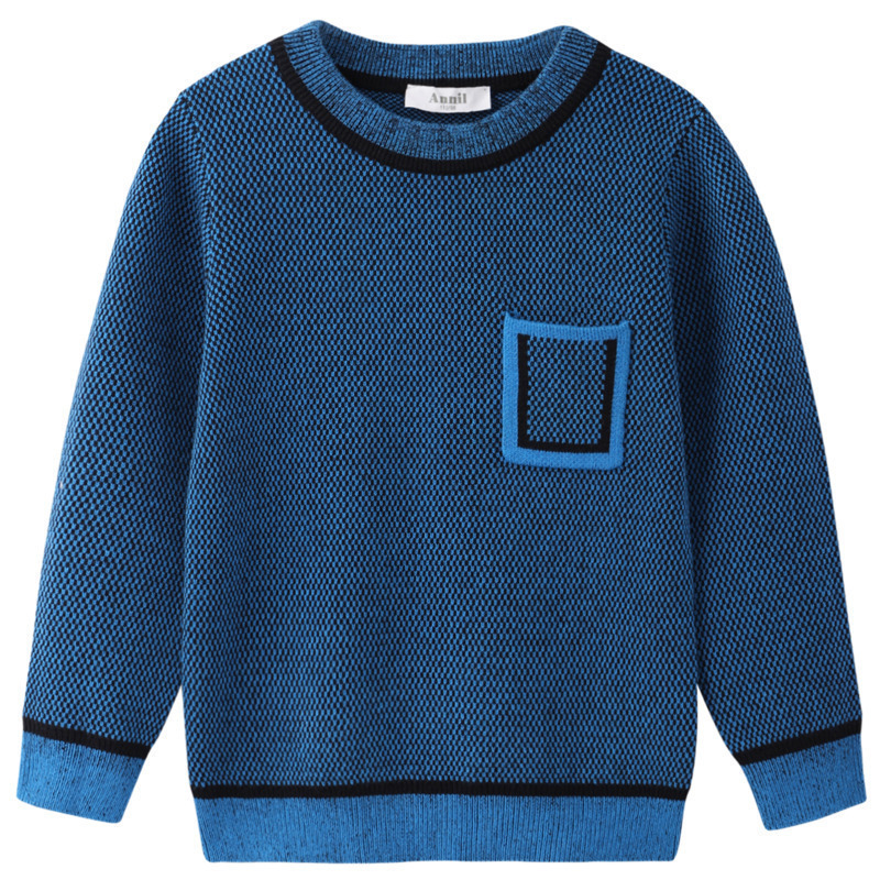 安奈儿童装男童冬季新款双色纱线混织全棉圆领毛衣