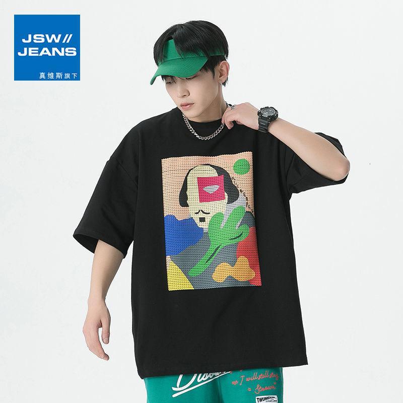 真维斯旗下JSW潮牌纯棉印花短袖T恤男士夏季男装上衣宽松潮流体恤