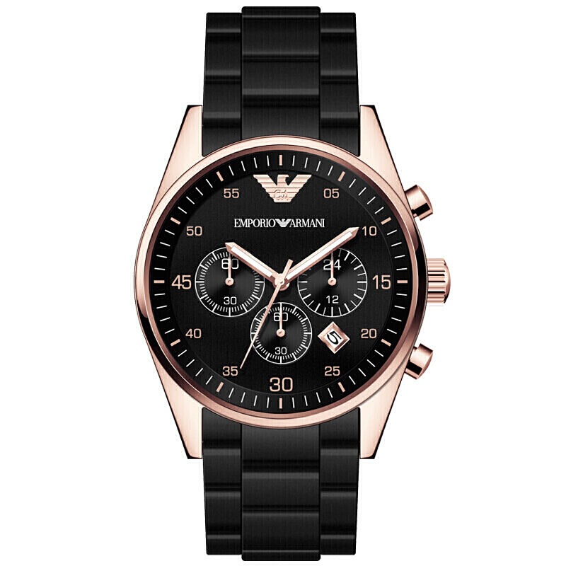 阿玛尼(EMPORIO ARMANI)三眼计时日历女士手表 欧美品牌时尚情侣女士石英表 AR5906