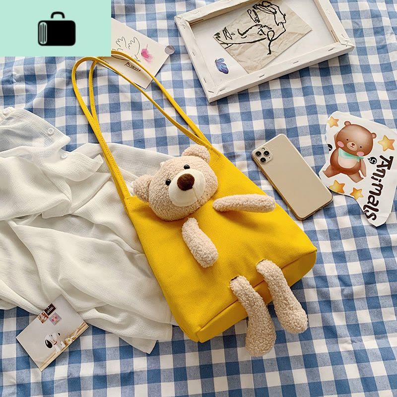 网红夏天小熊包包女包2020新款潮少女帆布包单肩腋下包百搭手提包NEW LAKE女士单肩包图片