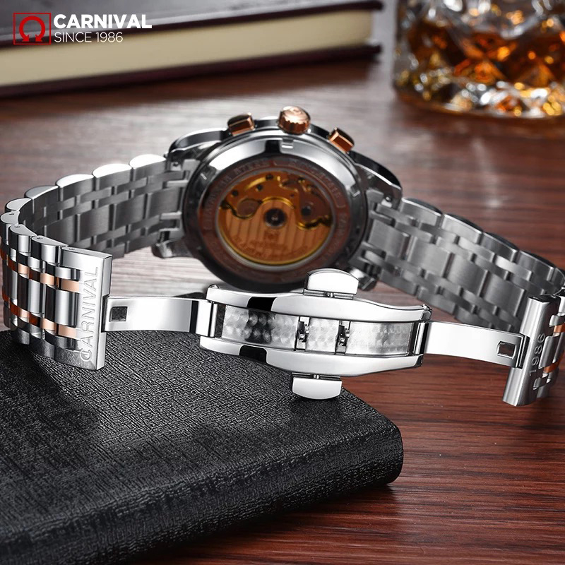 瑞士嘉年华carnival精钢手表男表全自动机械表男士时尚潮流腕表夜光