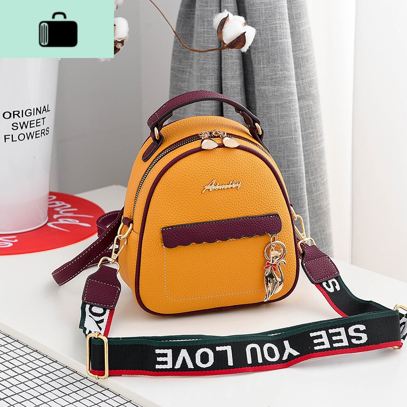 双肩包女2020新款时尚百搭网红韩版单肩斜挎拼色小背包NEW LAKE高清大图