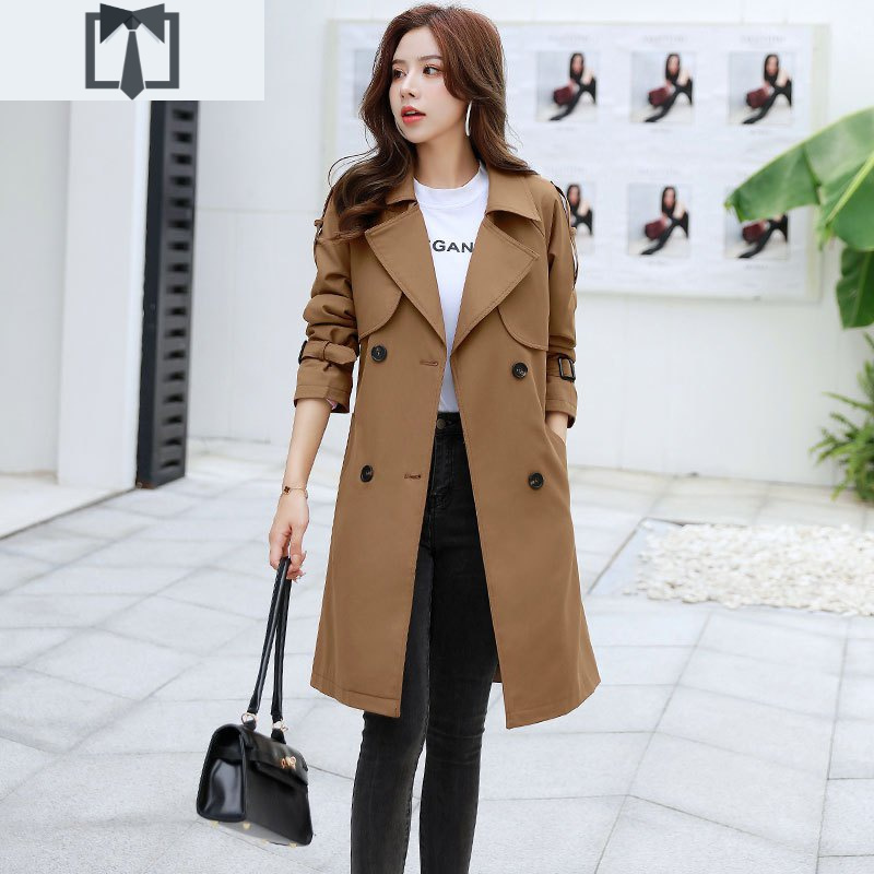 suntek卡其色风衣女中长款2021年新款流行百搭宽松韩版休闲工装外套