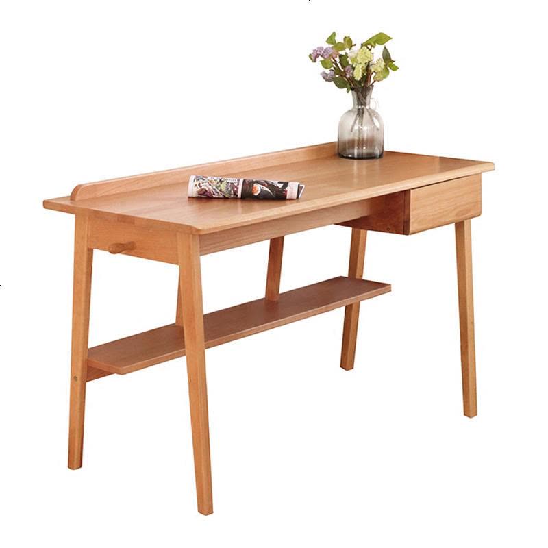 无印风格小户型环保纯全实木电脑学习桌子带书架北欧日式简约书桌图片