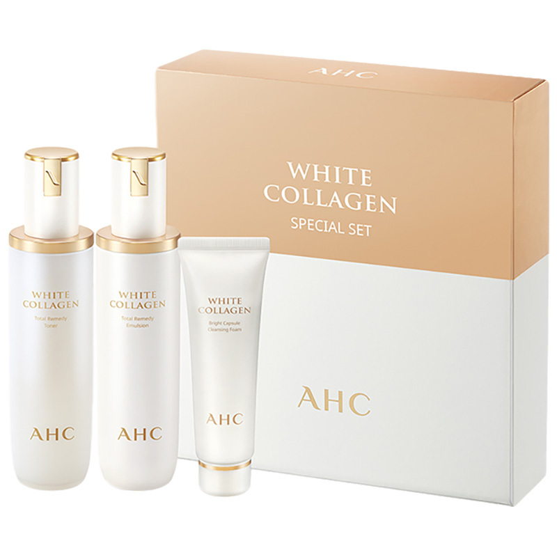 [Q弹少女肌]AHC 臻白胶原 水乳护肤套装礼盒 保湿补水 修复提亮 洗面奶50ml+水130ml+乳130ml