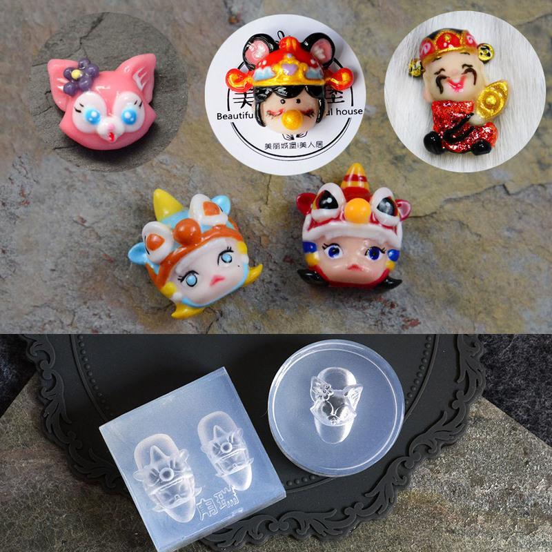 美甲卡通财神爷硅胶模具新年醒狮子头小熊3d立体睡娃磨具米奇米妮 福气牛模具