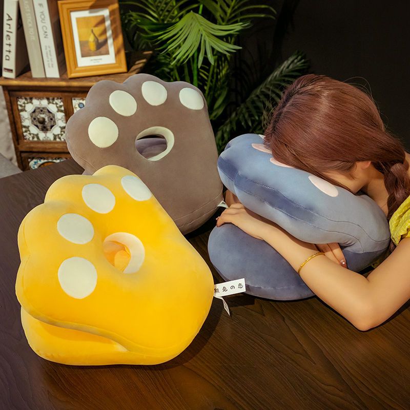 粉色 35x36x25cm 可爱猫爪午睡枕头办公室午睡神器女生抱枕靠垫学生趴睡枕趴着睡觉