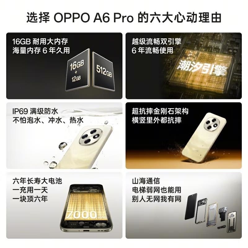 [全新] OPPO A6 Pro 流水生金 16GB+256GB 天玑7300 5G芯 7000大毫安 80W 5G A高清大图
