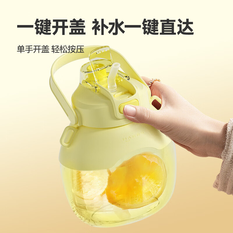 哈尔斯(HAERS)大肚杯大容量水杯女高颜值双饮口吸管杯儿童水壶1.3L