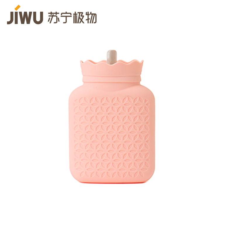 苏宁极物 随身硅胶暖水袋热水袋女注水暖肚子灌水暖水袋防爆暖脚绒布暖手宝