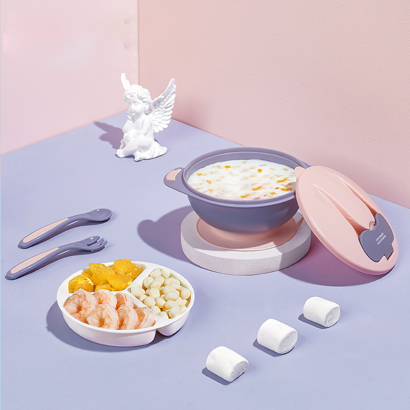 babycare 婴儿碗勺套装宝宝吃饭辅食碗儿童餐具防摔防汤便携吸盘碗珀尔里粉2180