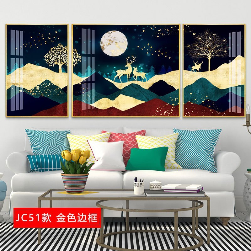 欧式客厅装饰画沙发背景墙三联画美式轻奢挂画简约大气壁画油画 jc51（金色边框） 60*80cm三联套装（建议3_907