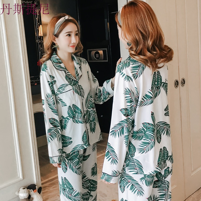 春秋睡衣女秋季韩版清新学生开衫时尚长袖碎花家居服宽松纯棉套装