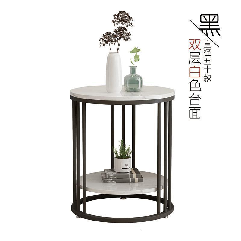 森美人北欧沙发大理石边几角几小茶几边角柜轻奢铁艺金属床头柜收纳客厅 直径50高55【双层雅士白+黑色架】