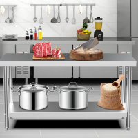 猛世简易工作台双层三层组装不锈钢饭店厨房操作工桌打荷打包装台 0.7mm厚丨双层丨201 1500x600×800mm