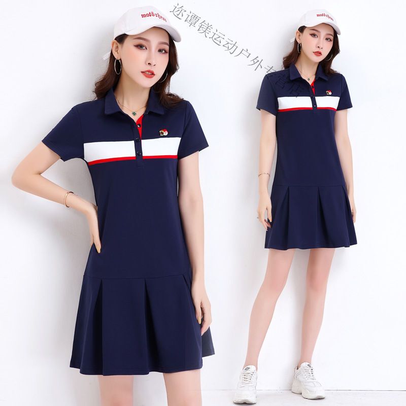 品牌女装潮牌夏装2020夏季连衣裙运动裙女士翻领休闲套装跑步裙网球裙