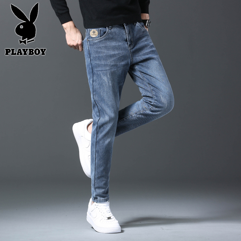 花花公子新款高品质2025秋冬加绒牛仔裤修身弹力潮牌男装复古简约百搭长裤子_120高清大图