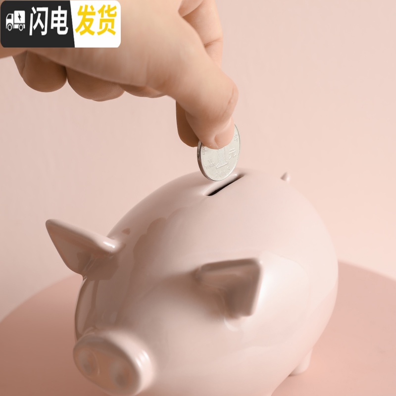 三维工匠北欧陶瓷小猪存钱罐装饰摆件不可取可爱儿童零钱储蓄罐大容量 小猪存钱罐(婴儿粉-大号)高清大图