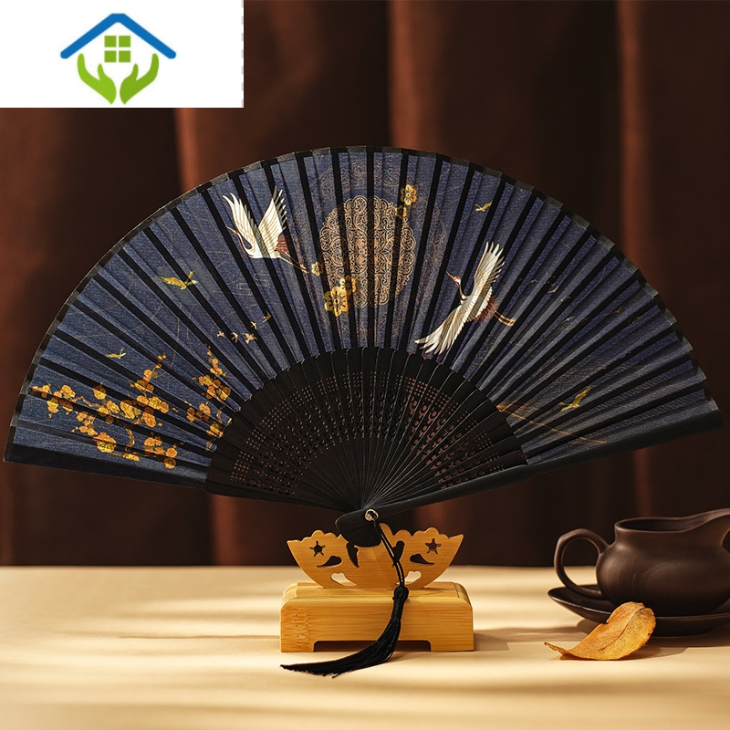 御蓝锦扇子折扇中国风古风女日式小复古折叠古典古装流苏布夏季跳舞舞蹈古风鹤 南亭 报价 参数 图片 视频 怎么样 问答 苏宁易购