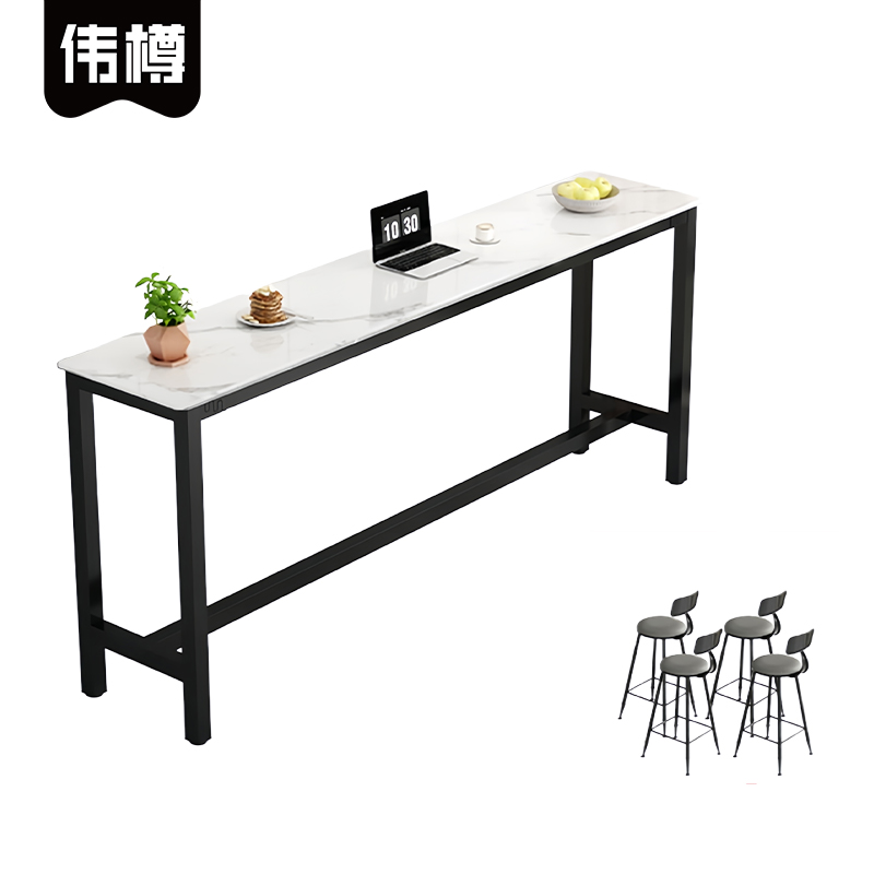 伟樽岩板吧台桌200*40*105cm+椅子*4套高清大图