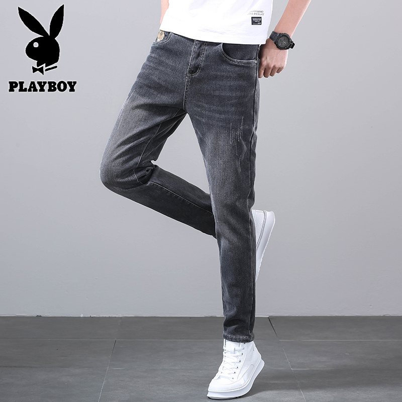 花花公子新款高品质2025秋冬加绒牛仔裤修身弹力潮牌男装复古简约百搭长裤子_549高清大图