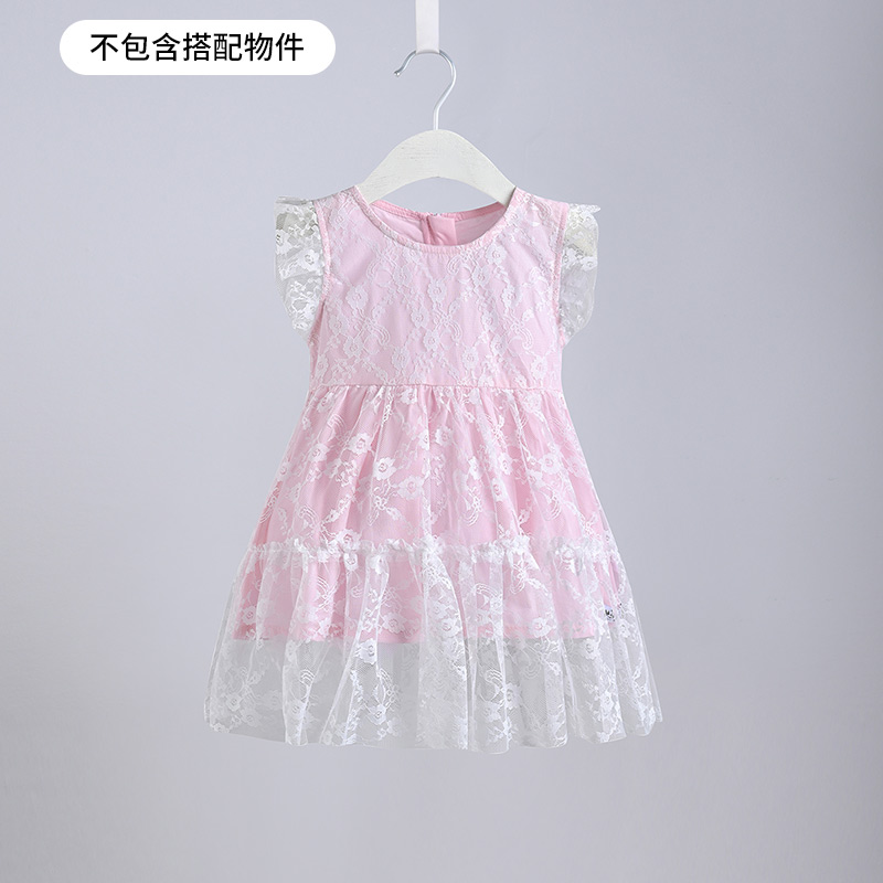 铅笔俱乐部童装小女孩短袖连衣裙2022夏装新款儿童网纱公主裙_864 110 珍珠粉