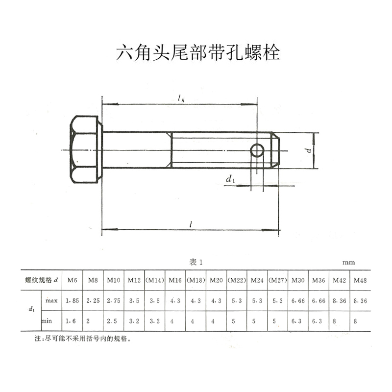 昕星 六角头尾部带孔螺栓 4.8级 M22×170