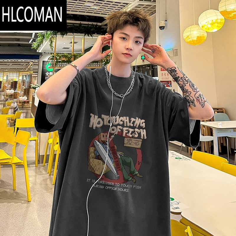 hlcoman酒红色短袖t恤男款夏季美式复古潮流潮牌宽松半袖体恤衫