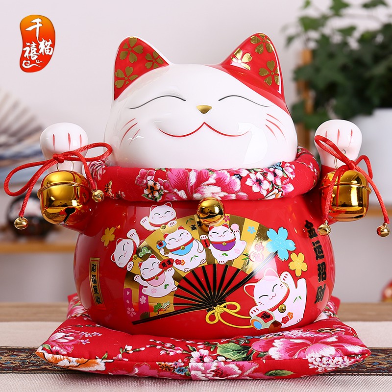 正版大号日本猫摆件收银台店铺开业创意礼品陶瓷储蓄罐 三维工匠 10寸生意兴隆喜猫猫高清大图