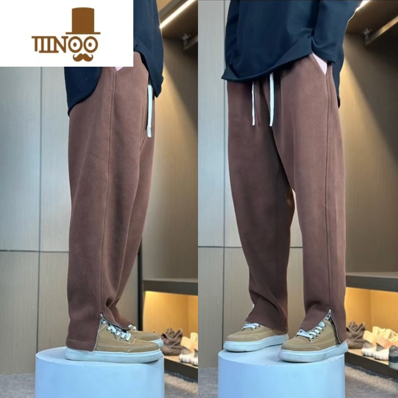 YANXU2023年秋季休闲裤子男ins高街侧开叉直筒裤潮流宽松脚裤季流裤高高清大图