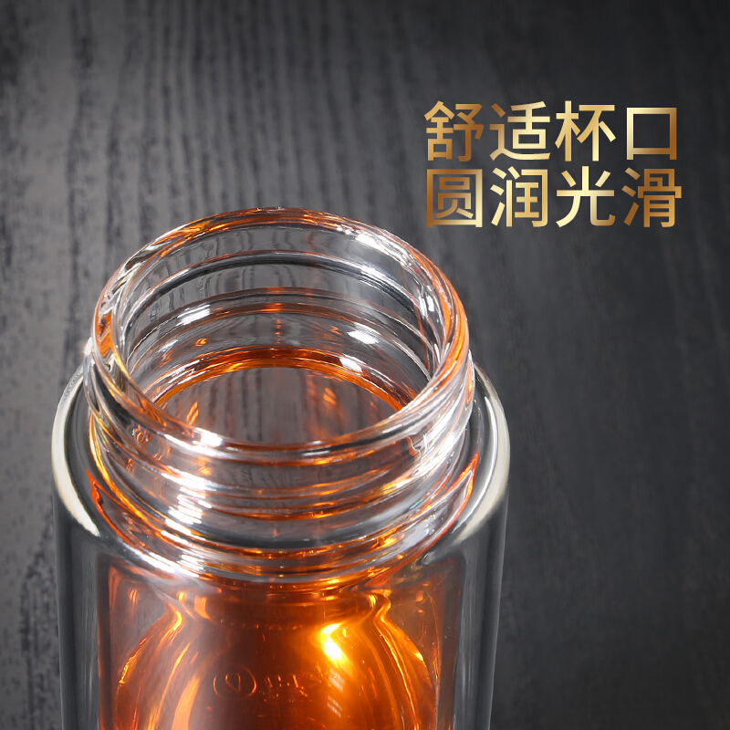 [精选]清水(SHIMIZU)双层玻璃杯带盖过滤茶杯透明玻璃水杯子礼盒8012 藏青色 250ml
