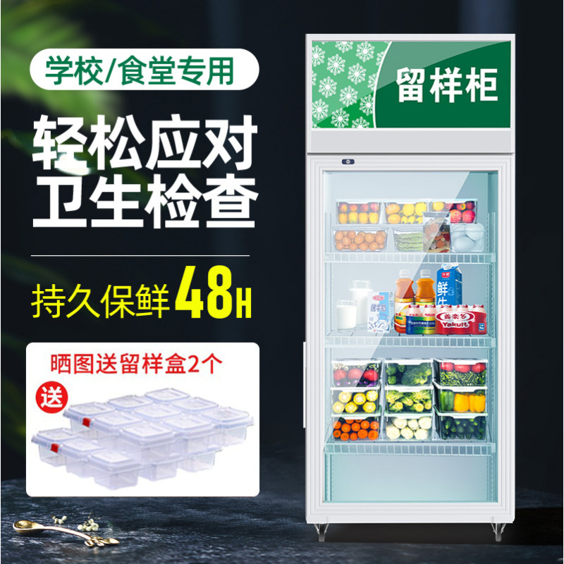 扬子400L食品留样柜带锁透明学校食堂单位酒店幼儿园留样柜冰箱展示柜保鲜柜小冰箱600*600*1900mm