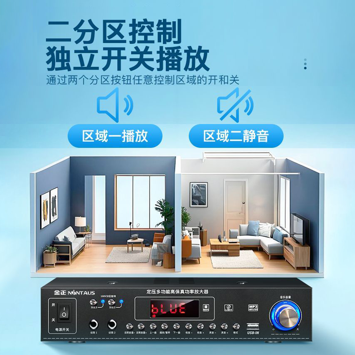金正定压吸顶音响[蓝牙功放+5吋全频音箱*2 开孔150]商铺店铺蓝牙吊顶喇叭室内客厅装修用嵌入式天花板背景音乐公共广播高清大图