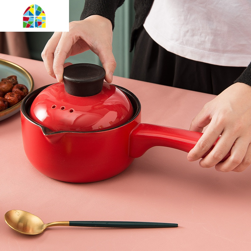 砂锅煲汤红色炖锅明火干烧家用燃气陶瓷小号汤锅可高温煤气灶专用feng