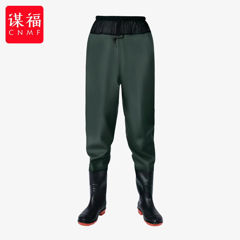 谋福 下水裤齐腰皮叉加厚雨裤 防水涉水服 65丝 齐腰绿色(45码)