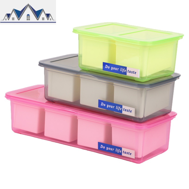 带勺调料盒厨房家用品具调味瓶盐味精佐料盒罐翻盖二三四格收纳盒 三维工匠高清大图